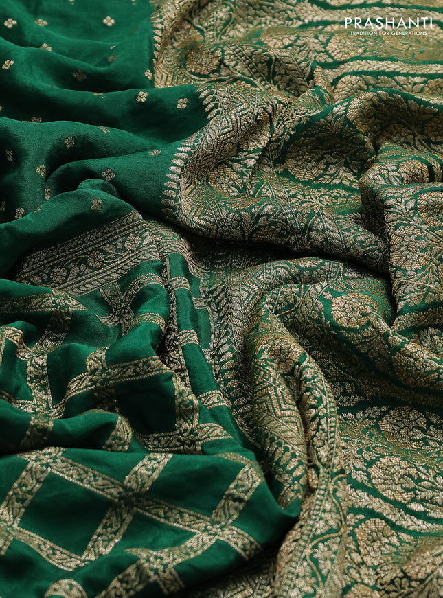 Banarasi crepe saree green with half & half style and woven border
