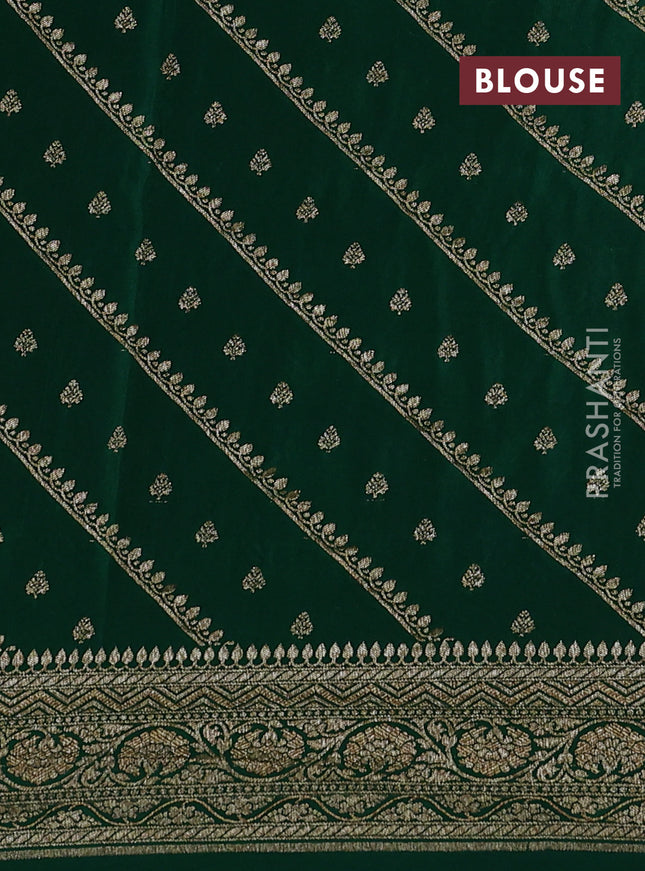 Banarasi crepe saree green with half & half style and woven border