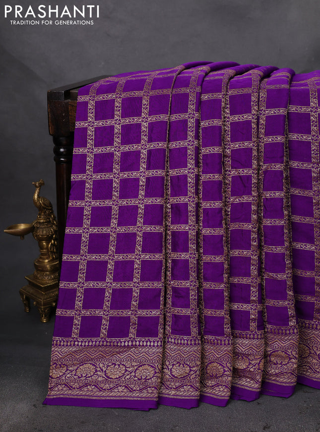 Banarasi crepe saree violet with half & half style and woven border