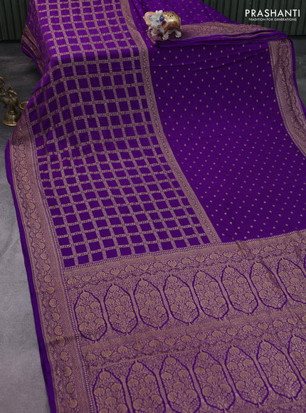 Banarasi crepe saree violet with half & half style and woven border