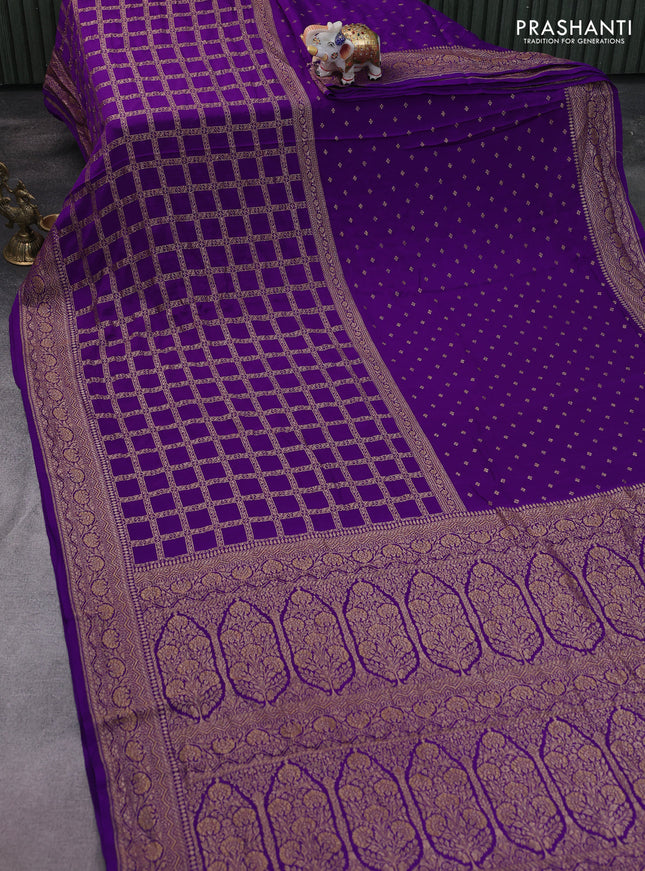 Banarasi crepe saree violet with half & half style and woven border