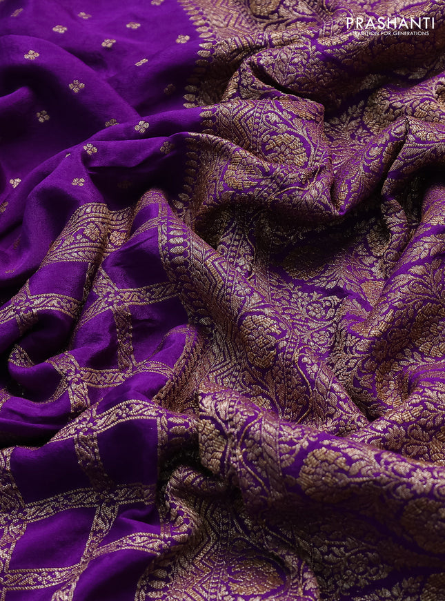 Banarasi crepe saree violet with half & half style and woven border