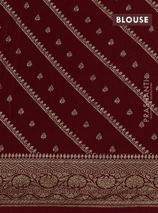 Banarasi crepe saree maroon with half & half style and woven border