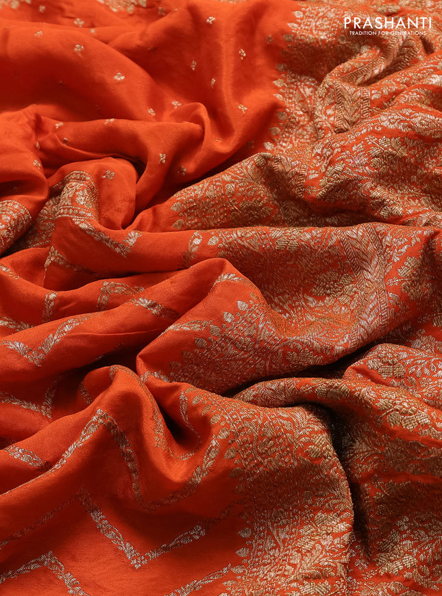 Banarasi crepe saree orange with half & half style and woven border