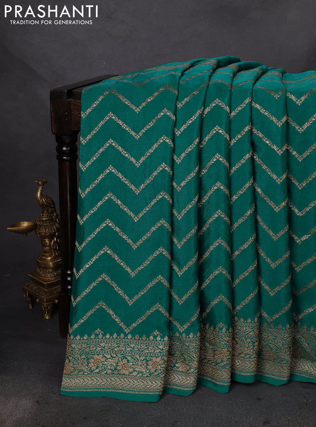 Banarasi crepe saree teal green with half & half style and woven border