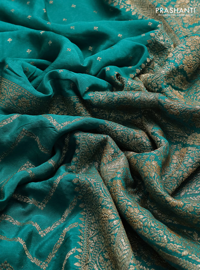 Banarasi crepe saree teal green with half & half style and woven border