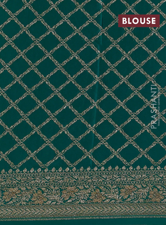Banarasi crepe saree teal green with half & half style and woven border