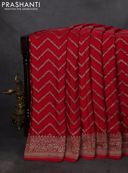Banarasi crepe saree red with half & half style and woven border