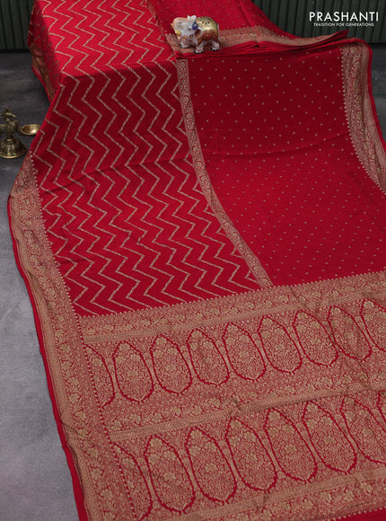 Banarasi crepe saree red with half & half style and woven border