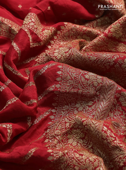 Banarasi crepe saree red with half & half style and woven border