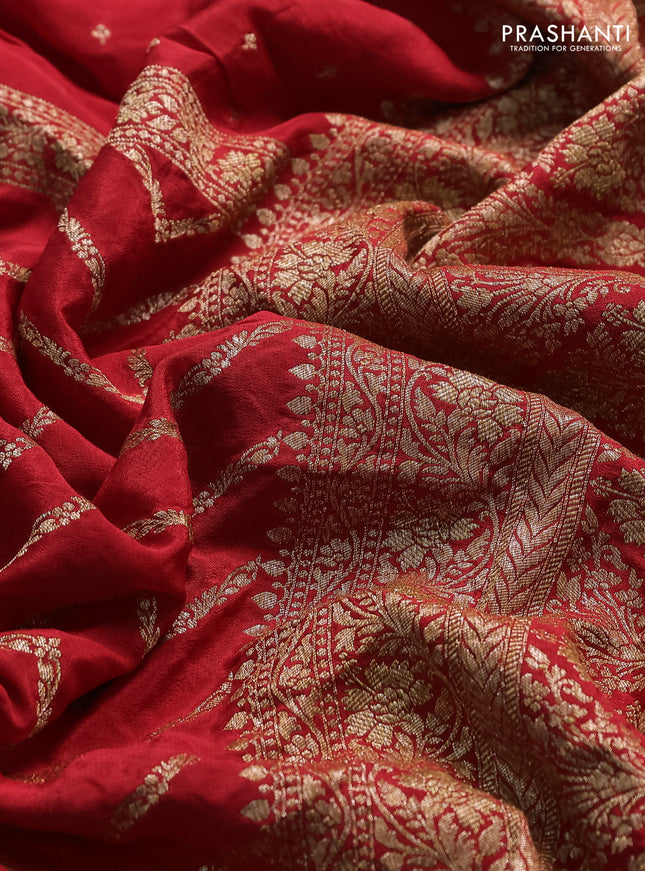 Banarasi crepe saree red with half & half style and woven border