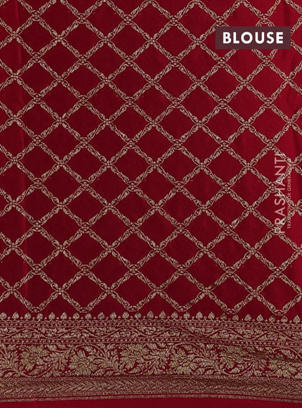 Banarasi crepe saree red with half & half style and woven border