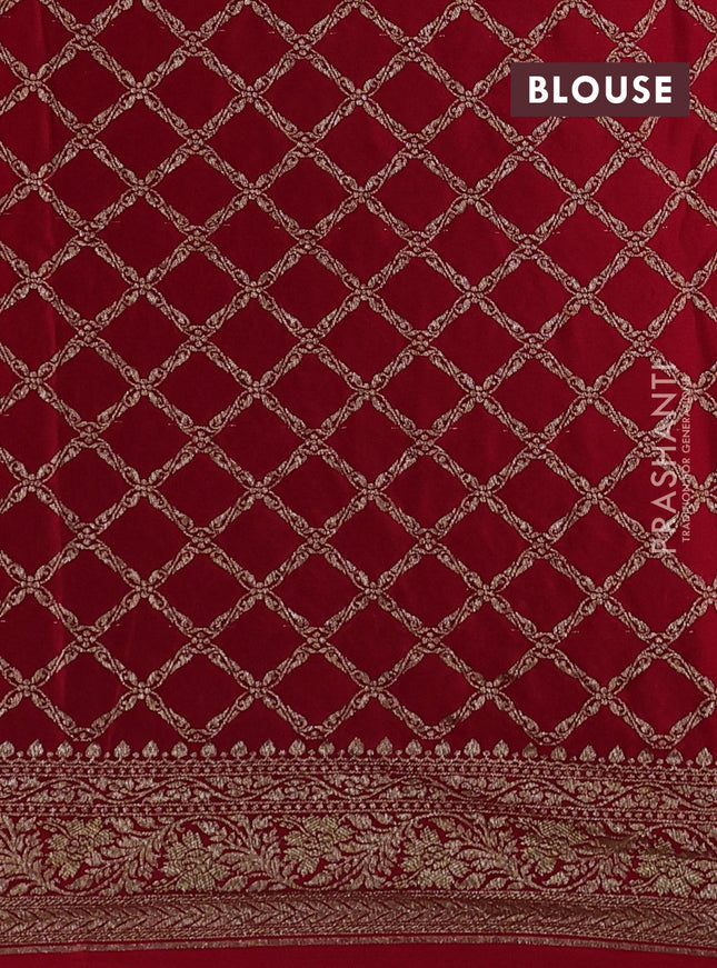 Banarasi crepe saree red with half & half style and woven border
