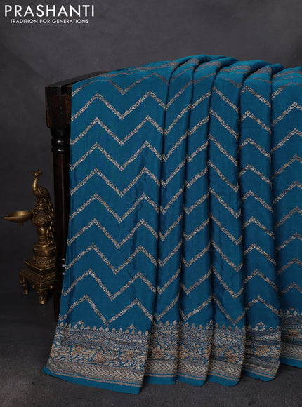 Banarasi crepe saree cs blue with half & half style and woven border