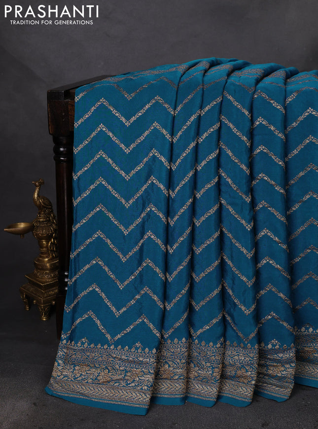 Banarasi crepe saree cs blue with half & half style and woven border