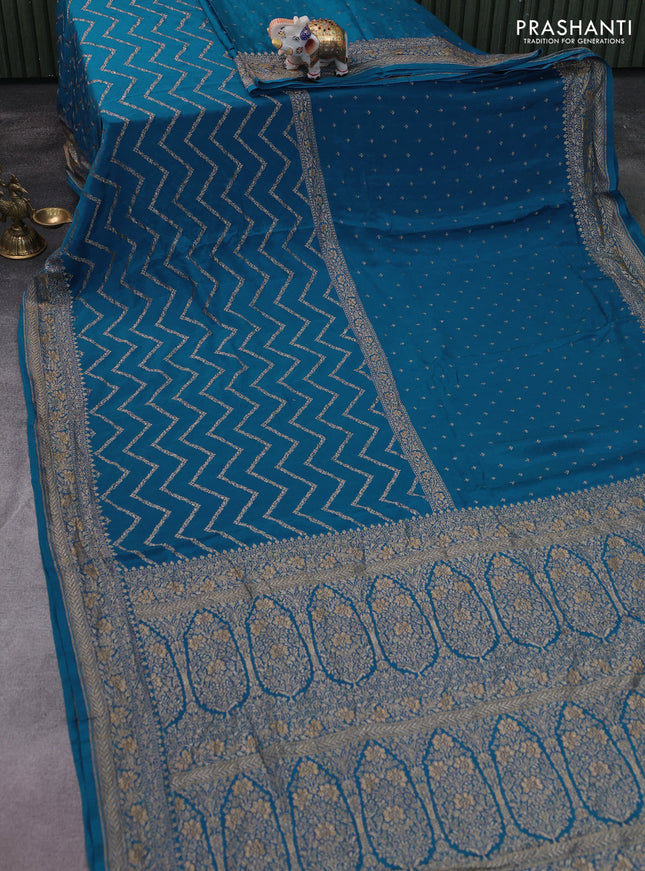 Banarasi crepe saree cs blue with half & half style and woven border