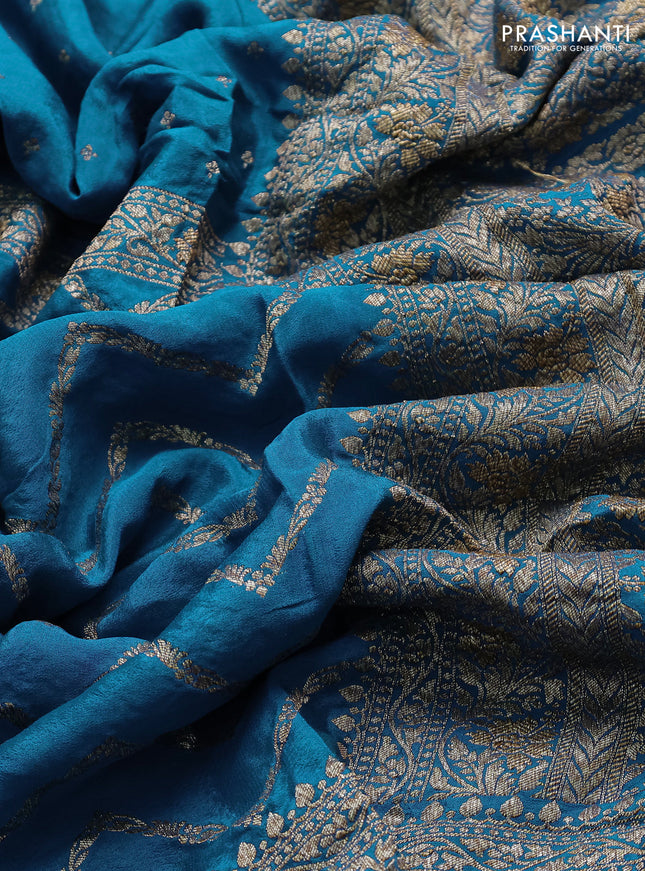 Banarasi crepe saree cs blue with half & half style and woven border