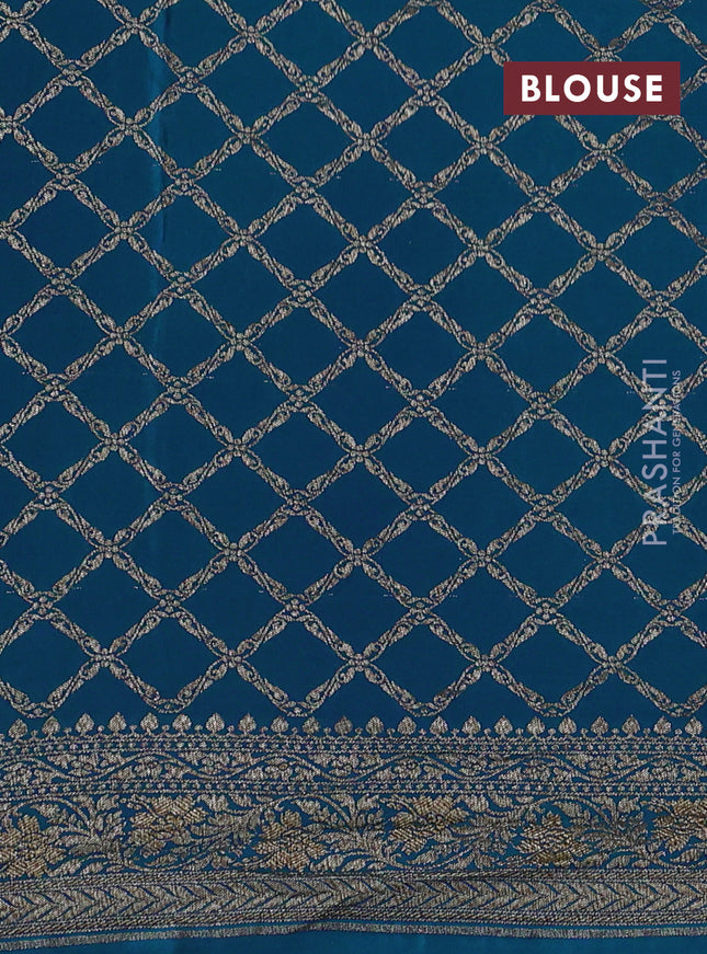 Banarasi crepe saree cs blue with half & half style and woven border