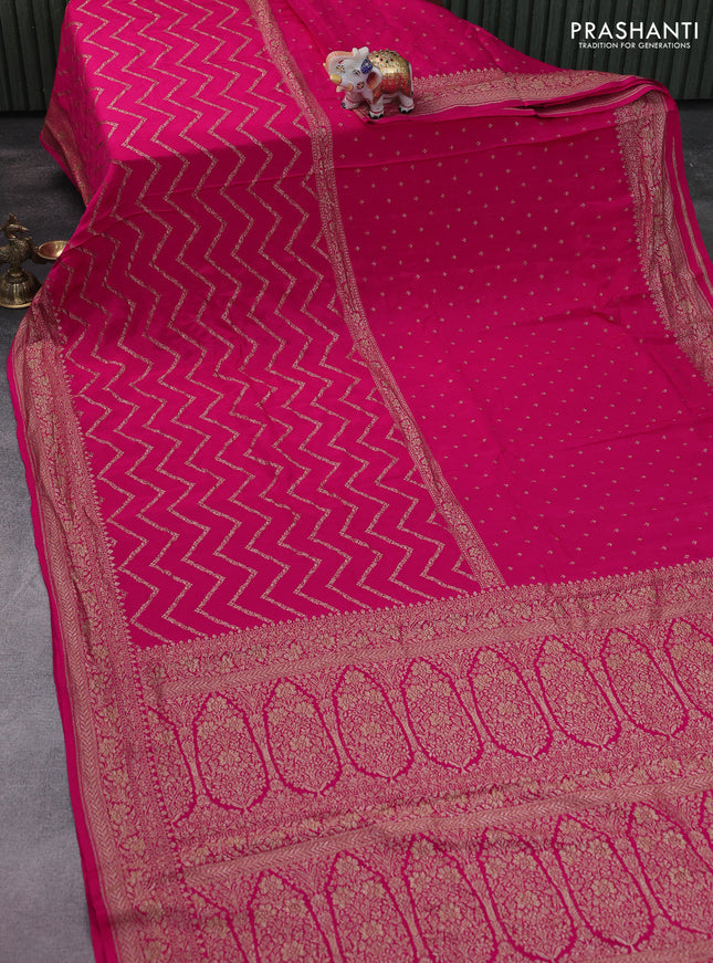 Banarasi crepe saree pink with half & half style and woven border