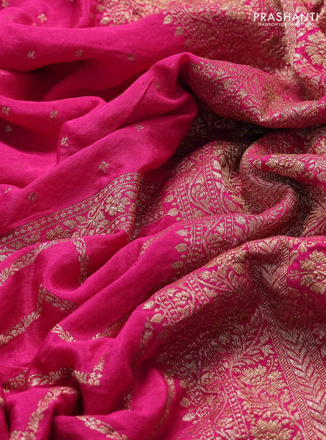 Banarasi crepe saree pink with half & half style and woven border