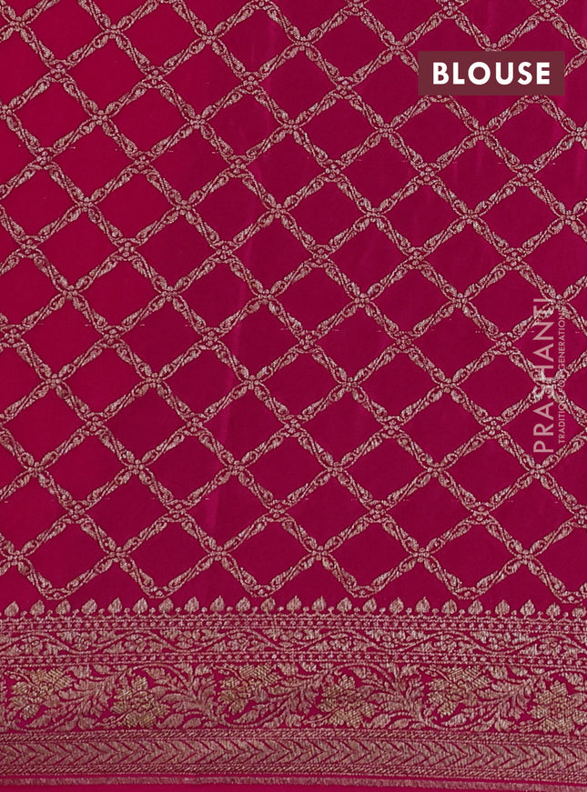 Banarasi crepe saree pink with half & half style and woven border