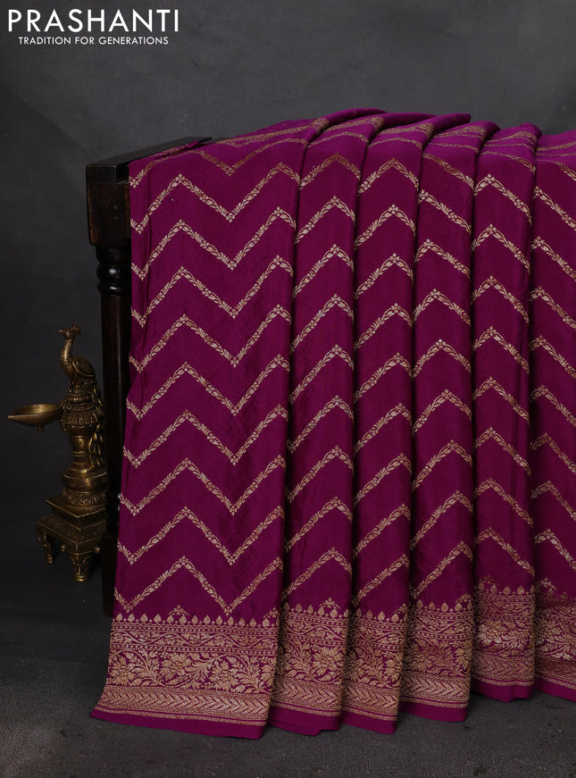 Banarasi crepe saree purple with half & half style and woven border