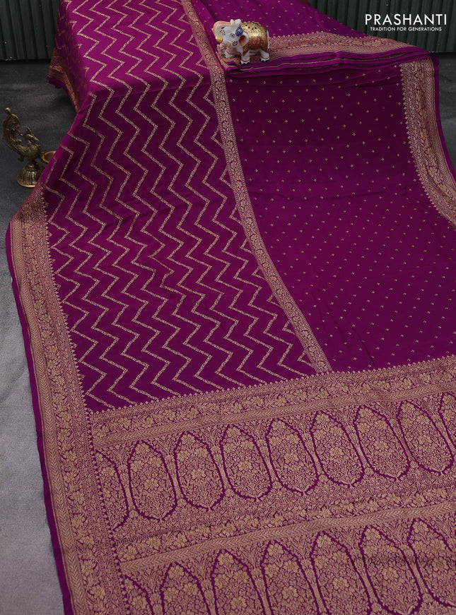 Banarasi crepe saree purple with half & half style and woven border
