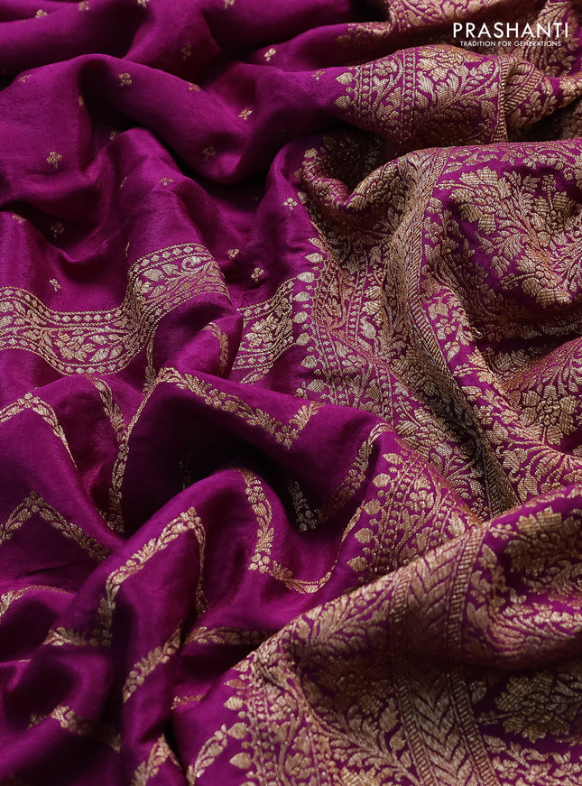 Banarasi crepe saree purple with half & half style and woven border