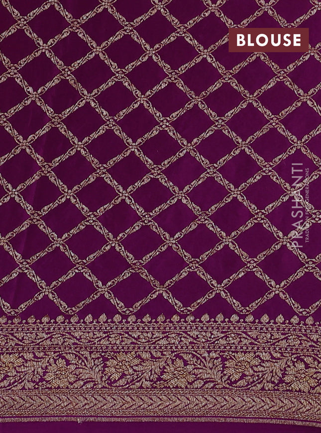 Banarasi crepe saree purple with half & half style and woven border