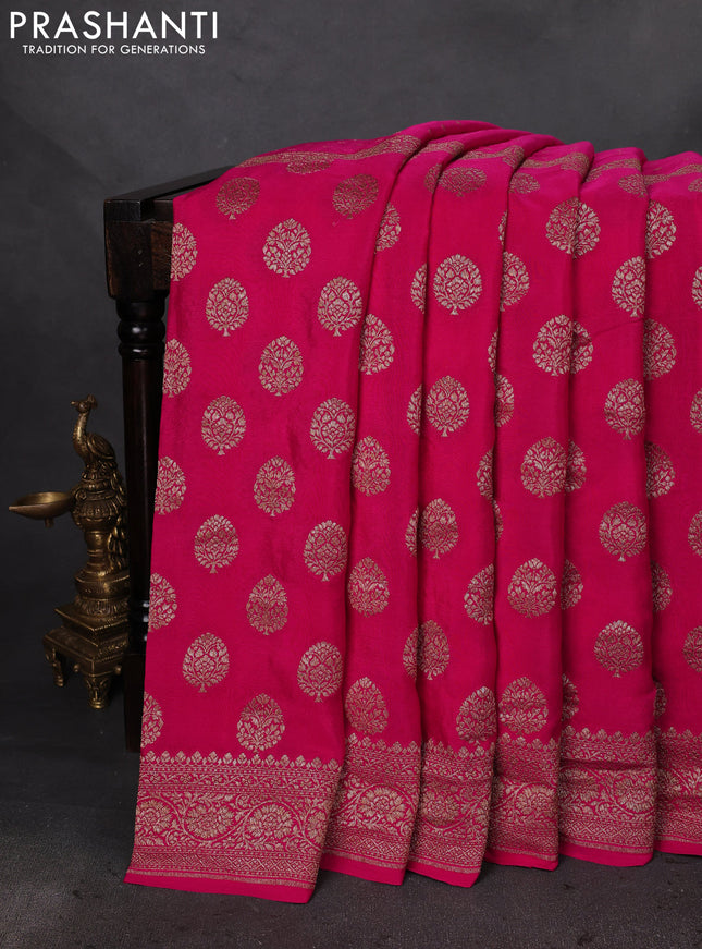 Banarasi crepe saree pink with half & half style and woven border