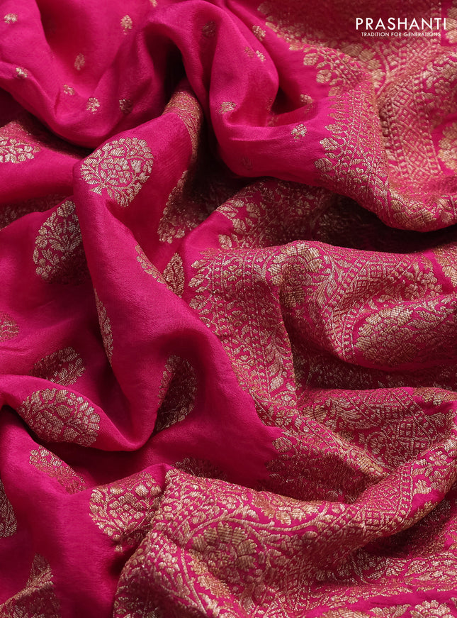 Banarasi crepe saree pink with half & half style and woven border