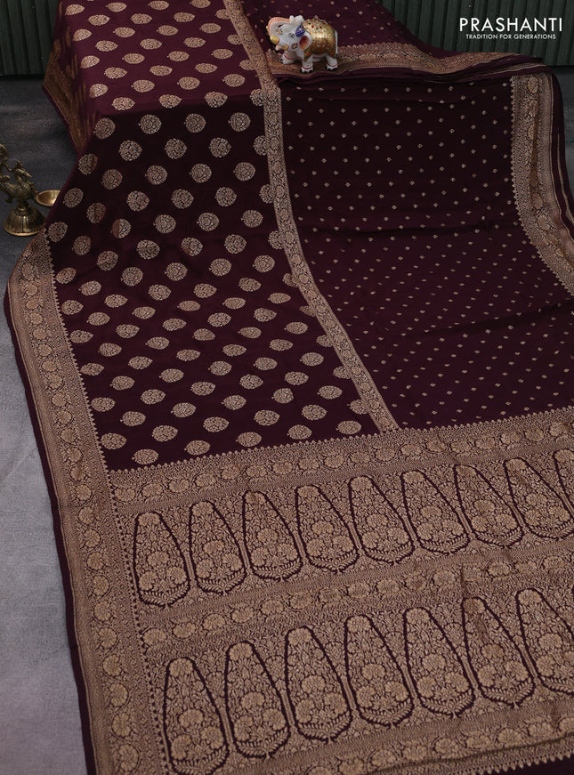 Banarasi crepe saree coffee brown with half & half style and woven border