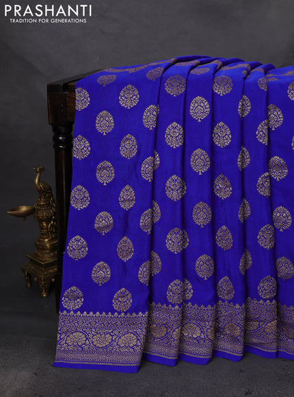 Banarasi crepe saree royal blue with half & half style and woven border