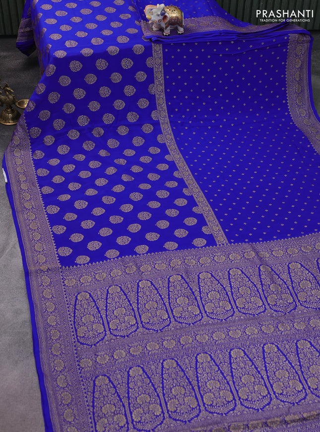 Banarasi crepe saree royal blue with half & half style and woven border