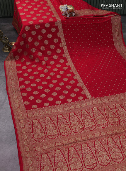 Banarasi crepe saree red with half & half style and woven border