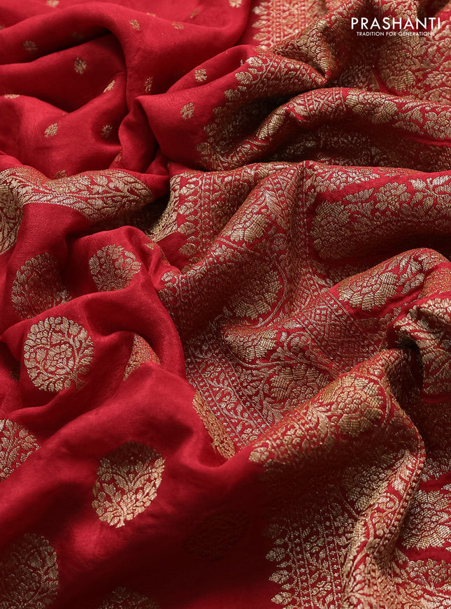 Banarasi crepe saree red with half & half style and woven border