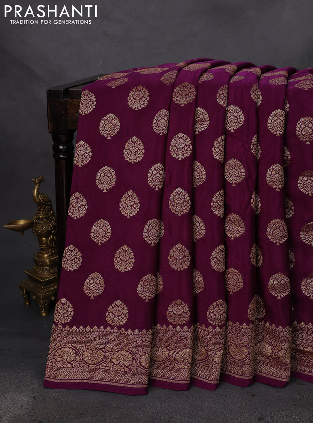 Banarasi crepe saree deep purple with half & half style and woven border