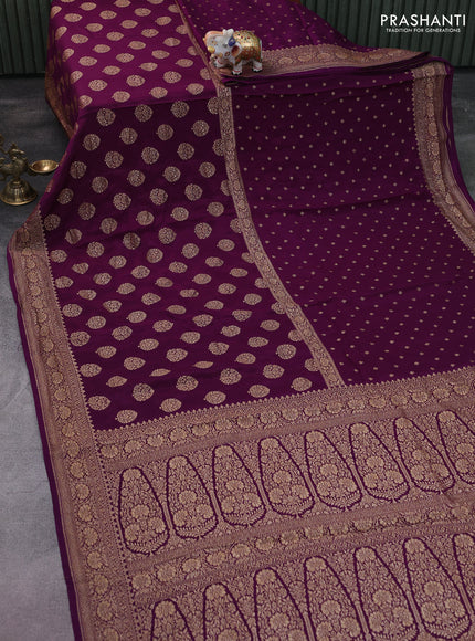 Banarasi crepe saree deep purple with half & half style and woven border