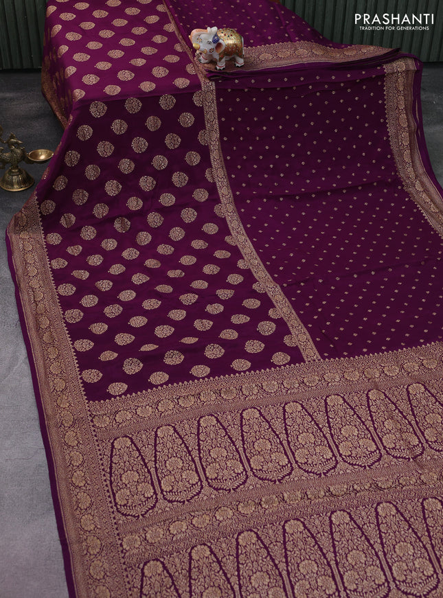 Banarasi crepe saree deep purple with half & half style and woven border