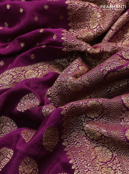 Banarasi crepe saree deep purple with half & half style and woven border