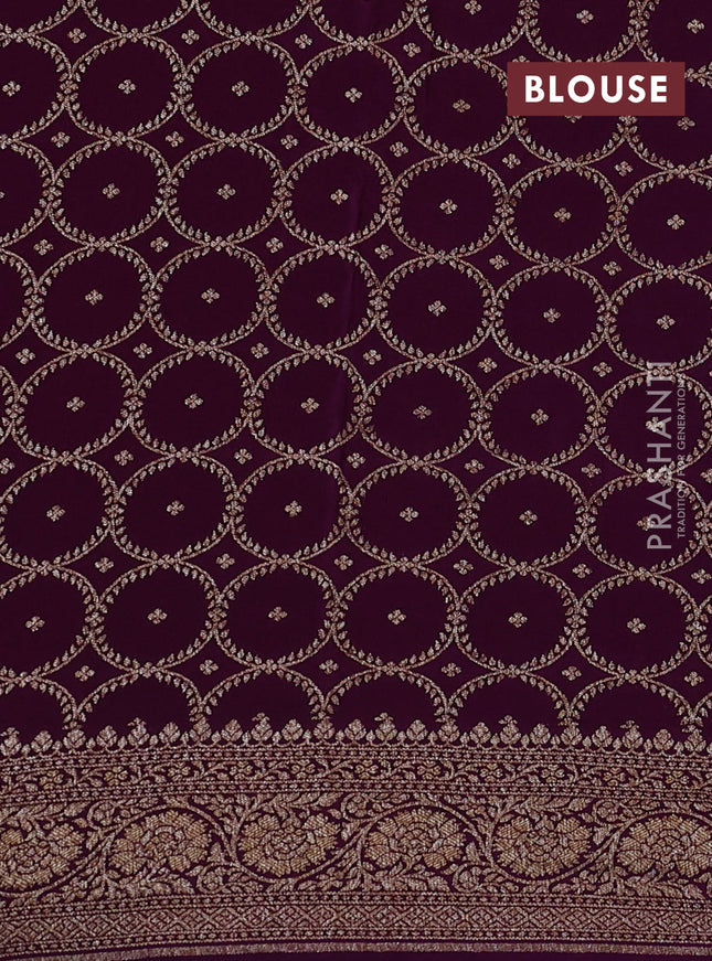 Banarasi crepe saree deep purple with half & half style and woven border