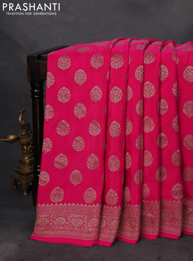 Banarasi crepe saree pink with half & half style and woven border