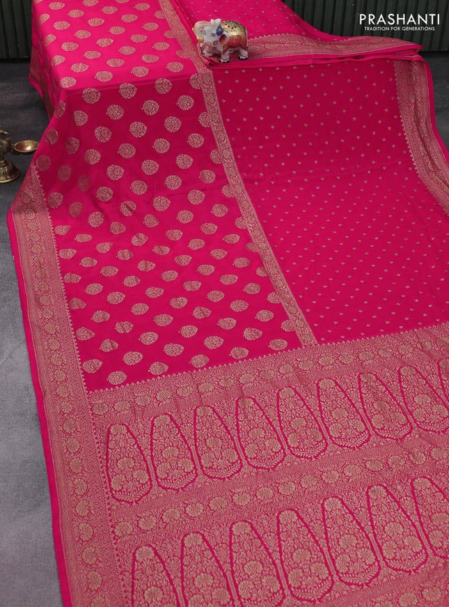 Banarasi crepe saree pink with half & half style and woven border