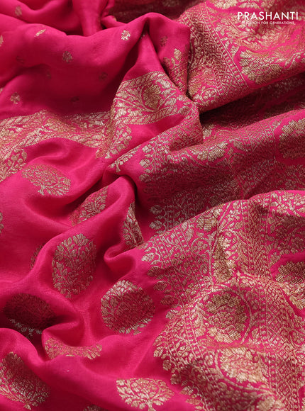 Banarasi crepe saree pink with half & half style and woven border