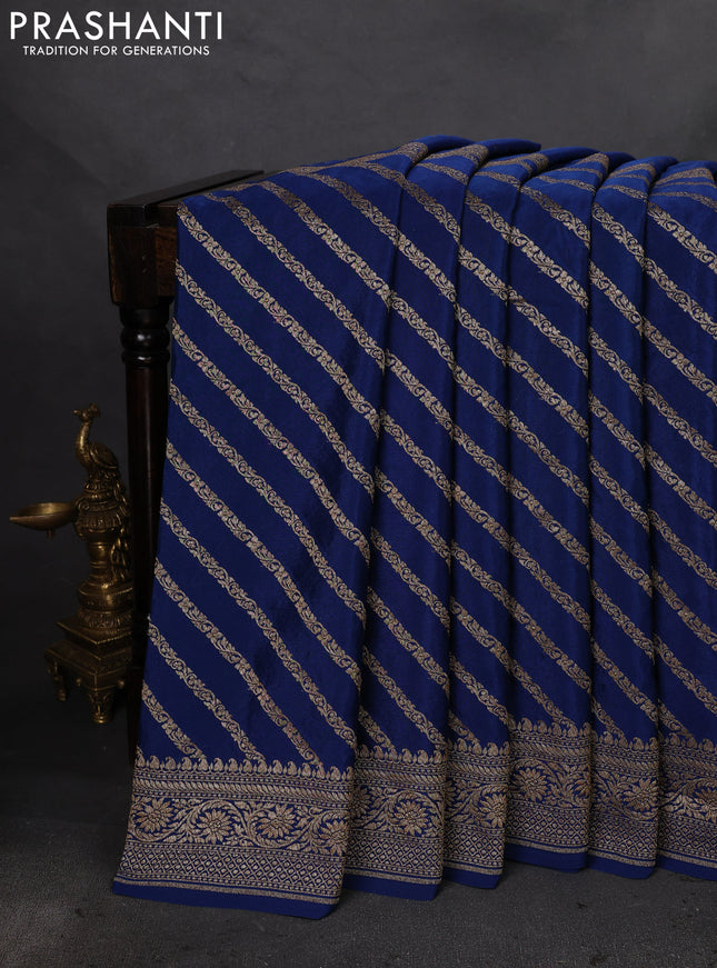 Banarasi crepe saree peacock blue with half & half style and woven border