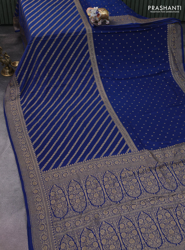 Banarasi crepe saree peacock blue with half & half style and woven border