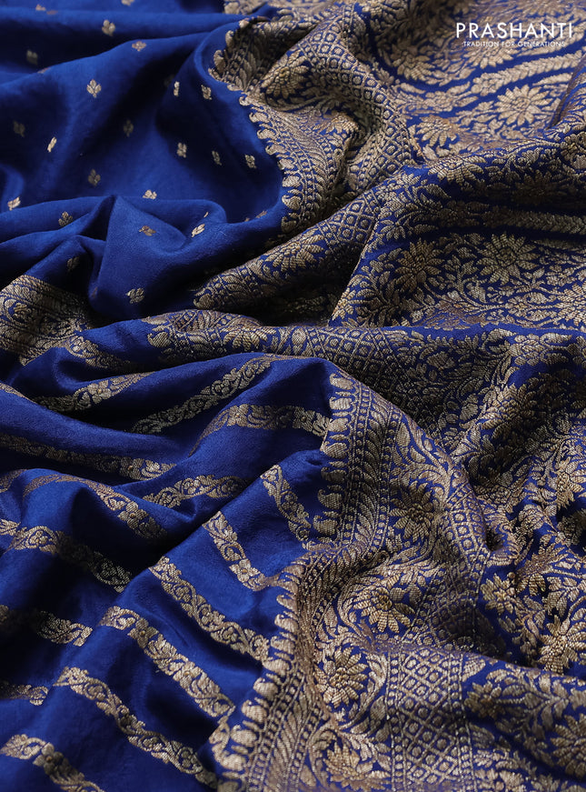 Banarasi crepe saree peacock blue with half & half style and woven border