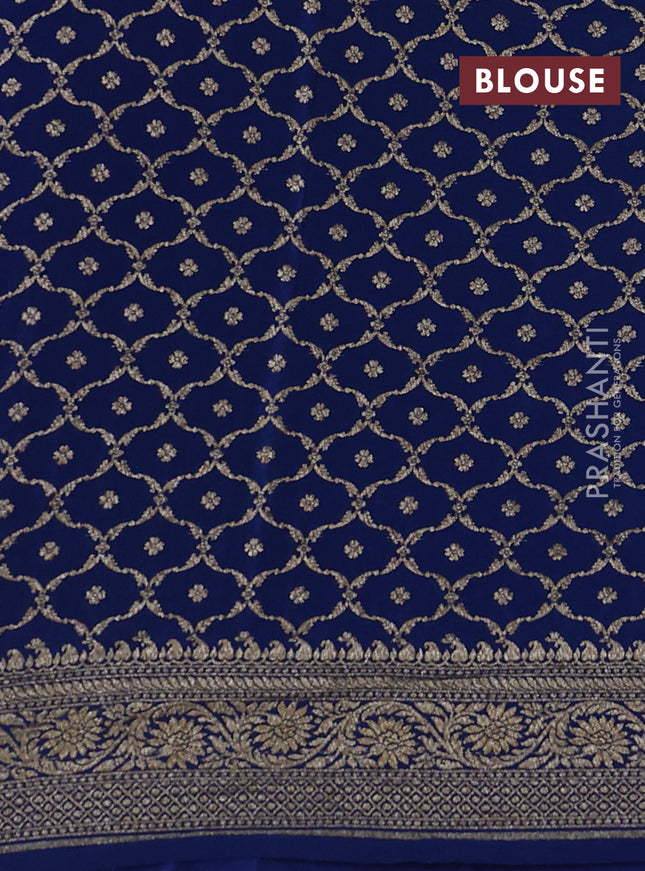 Banarasi crepe saree peacock blue with half & half style and woven border