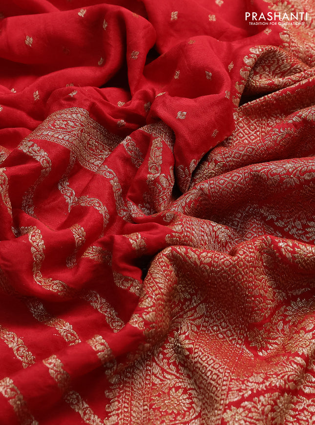 Banarasi crepe saree red with half & half style and woven border