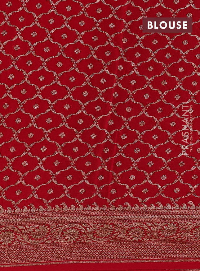 Banarasi crepe saree red with half & half style and woven border